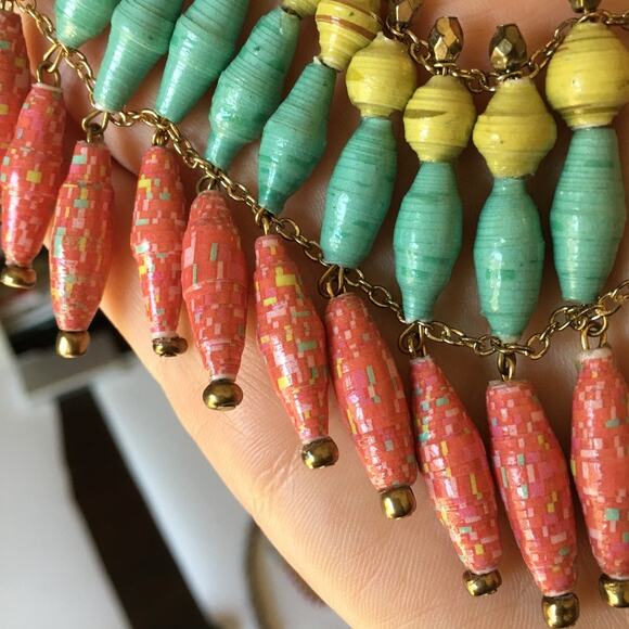 Bright springtime colors paper bead statement necklace - Picture 10 of 10